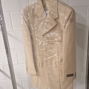 Boys Cream Polyester Suit Pants and Jacket